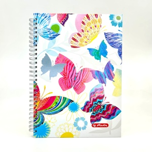 Agenda nedatata cu spira, 17x24 cm, 192 pagini, motiv Fluturi - Img 1