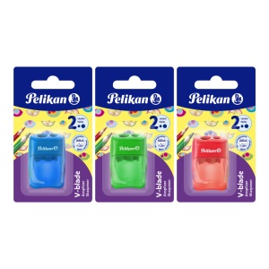 Ascutitoare V-Blade dubla cu container, plastic, diverse culori, blister