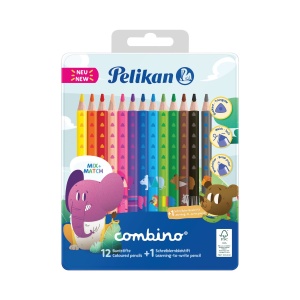 Creioane colorate triunghiulare Combino, mina 4 mm, set 12 + creion grafit invata-sa-scrii