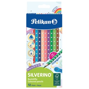 Creioane colorate triunghiulare Silverino, mina 3 mm, set 12