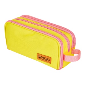 Penar tip etui Neon, 3 compartimente, galben/ roz