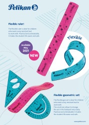 Set de geometrie flexibil, plastic, 3 piese (echer, raportor, rigla 30 cm), diverse culori - Img 2