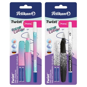 Stilou Twist Color Edition penita M + 1 carioca corectoare, diverse culori, blister