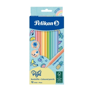 Creioane colorate hexagonale Pastel, mina 3.3 mm, set 12 culori
