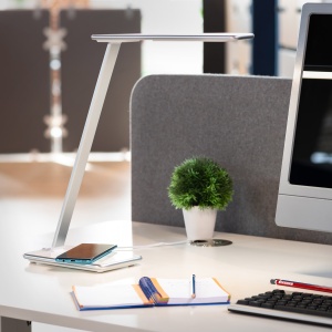 Lampa Unilux LED Jazz pentru birou, comutator tactil, iluminare inteligenta cu senzor, port USB, culoare gri - Img 1
