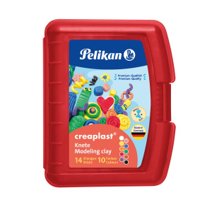 Plastilina Creaplast 240g, set 14 batoane, 10 culori asortate, cutie rosie