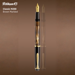Stilou Classic Brown Marbled M200, penita M aur 24k, accesorii placate aur 24k