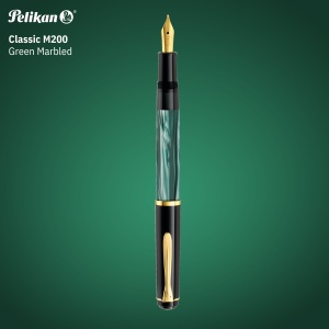 Stilou Classic Green Marbled M200, penita M placata aur 24k, accesorii placate aur 24k