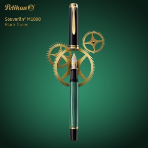 Stilou Souverän® Black Green M1000, penita M aur 18k, accesorii placate cu aur