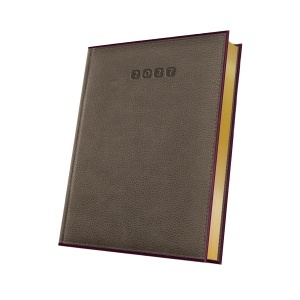 Agenda datata 2027 Premium Deluxe Alghero, format A5, 352 pagini, culoare maro / bordo cu margine aurie