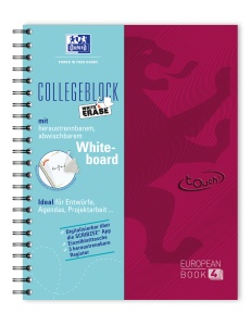 Caiet organizator Oxford Europeanbook 4, A4+ 120 file, Write & Erase, scribzee, patratele, bordo