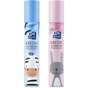 Creioane colorate rotunde Oxford Kids, mina 3 mm, set 12, diverse motive