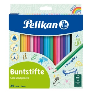 Creioane colorate triunghiulare, mina 3 mm, set 24 inclusiv 4 culori metalizate