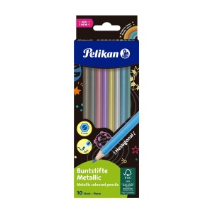 Creioane colorate hexagonale metalizate, mina 3 mm, set 10 culori