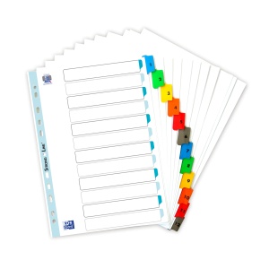 Index carton numeric Oxford A4 1-12, 12 file/set, carton 170g/mp, culoare alb cu margine color