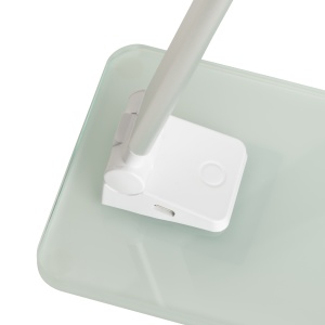 Lampa Unilux LED Popy pliabila pentru birou, comutator tactil, cablu USB detasabil, adaptor 220V, baza sticla 0.8cm, culoare alb - Img 5