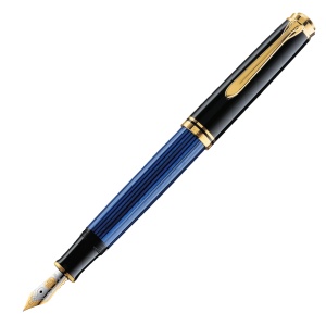 Stilou Souverän® Black Blue M600, penita M aur 14k, accesorii placate aur 24k - Img 4