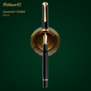 Stilou Souverän® Black M1000, penita M aur 18k, accesorii placate cu aur