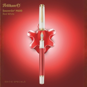 Stilou Editie Speciala Red White Souverän® M600, penita F din aur 14k, accesorii aur 24k