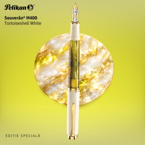 Stilou Souverän® Tortoiseshell White M400, penita M aur 14k, accesorii placate aur 24k