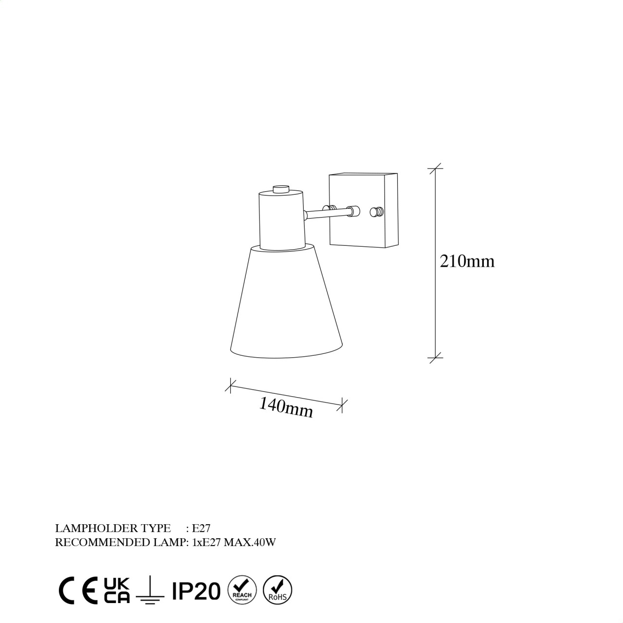 Aplica Funnel Negru 14x24x21 cm