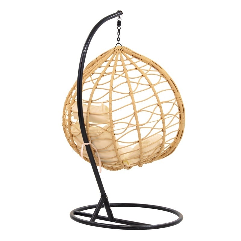 Balansoar de gradina, Model Hudson, culoare bej, metal si poliratan, 109x119x195 cm