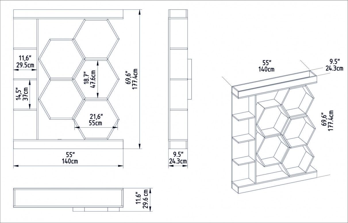 Biblioteca Model Sueno, Alb, 140x29,6x177,4 cm