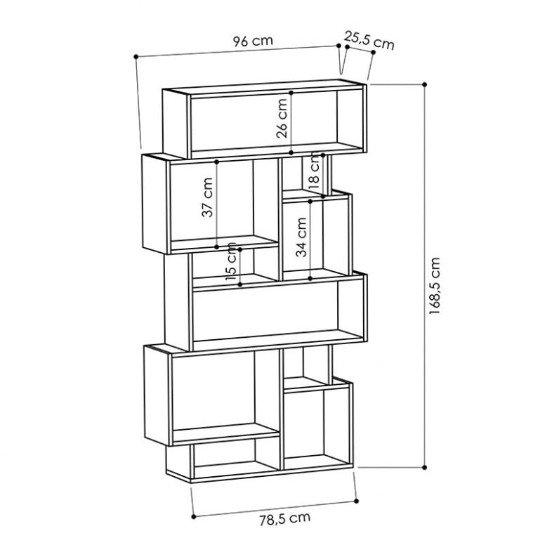 Biblioteca Pako World, Model Karmato, 96x25,5x168,5 cm, Natur