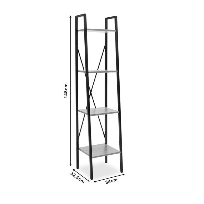 Biblioteca Pako World, Model Ramon, 34x32x32x148 cm, Stejar/Negru - 3 | YEO