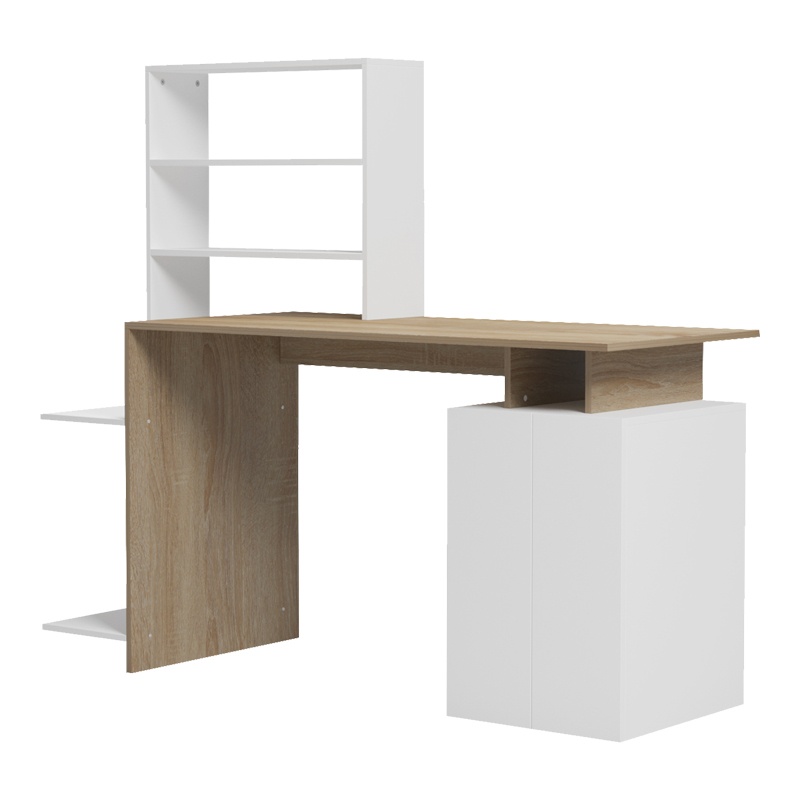 Birou cu biblioteca Model Meza, Stejar sonoma/Alb, 146.3x55x128.8 cm - 3 | YEO