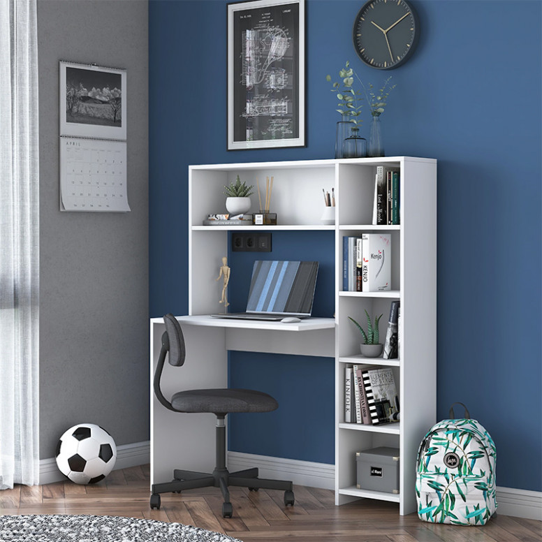 Birou cu Biblioteca Pako World, model Janson, 113x142x40 cm, Alb - 1 | YEO