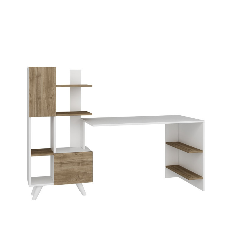 Birou cu Biblioteca Salvador, model Alis, 170x120x60 cm, Alb/ Nuc - 2 | YEO