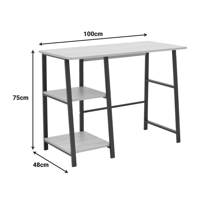 Birou cu rafturi Model Ferje, Natur/Alb, 100x48x75 cm