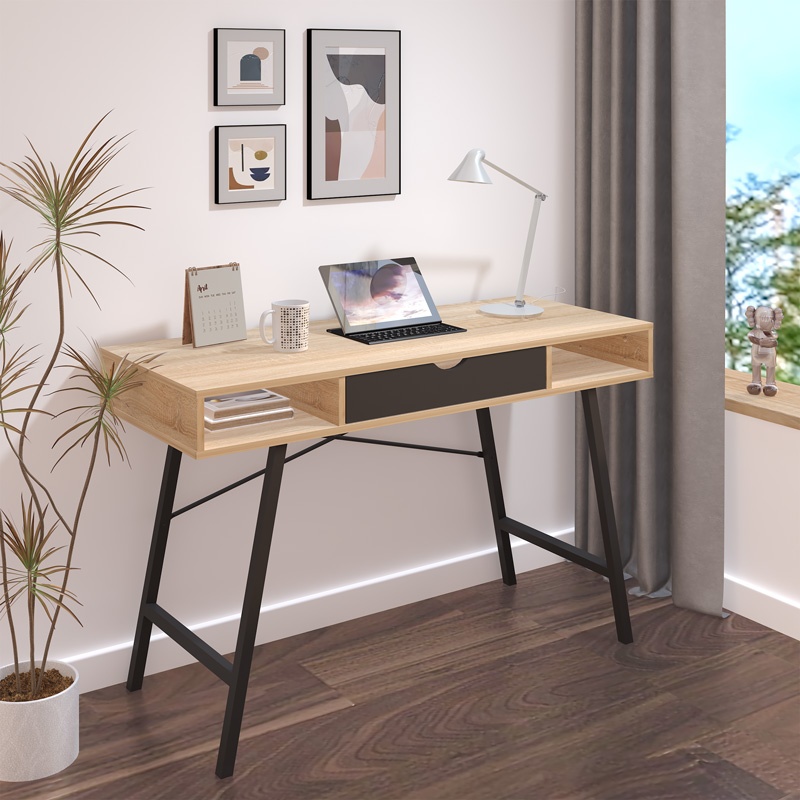Birou Model Yamin, Stejar/Negru, 120x48x76 cm - 1 | YEO