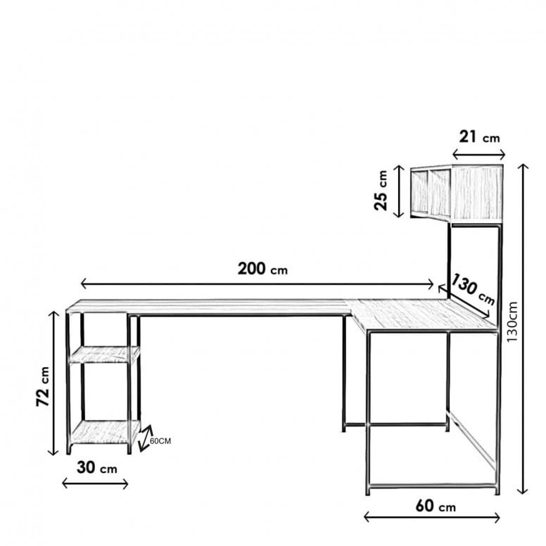 Birou pe Colt Salvador, model Cansın, 200x72x60 cm, Nuc - 4 | YEO