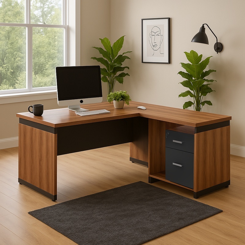 Birou profesional reversibil Model Oscar, Nuc/Antracit, 160x160x76 cm - 1 | YEO