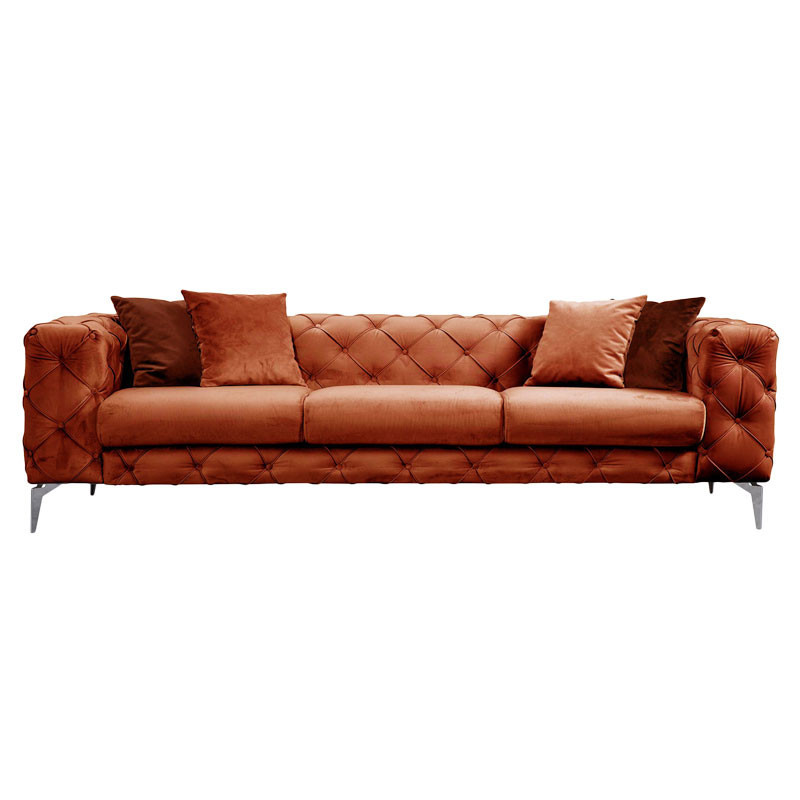 Canapea 3 locuri PWF-0579 material textil tip Chesterfield stil capitonat maro 237x90x73cm