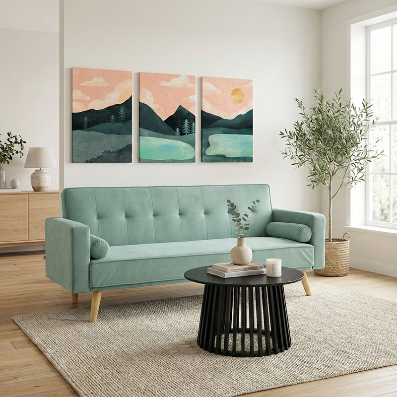 Canapea Extensibila Success, verde menta, 3 locuri, 190x80x84 cm