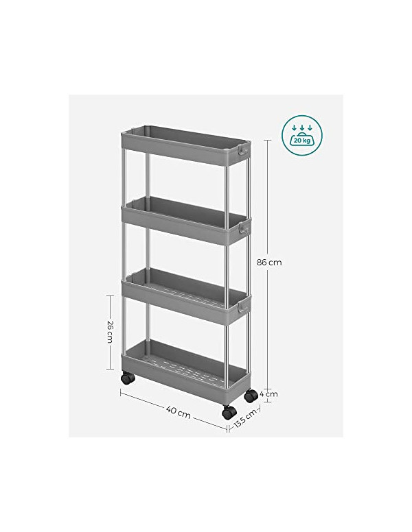 Carucior pentru depozitare, Songmics, Gri, KSC008G01, 40 x 12 x 86 cm - 5