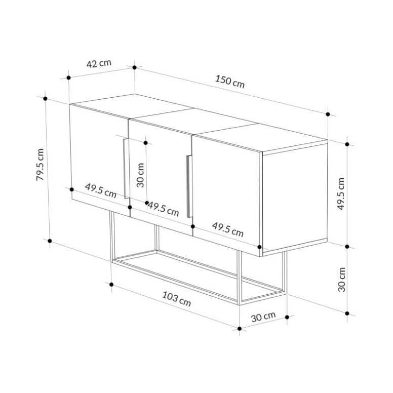 Comoda Model Estella, Bej/Alb, 150x42x79 cm