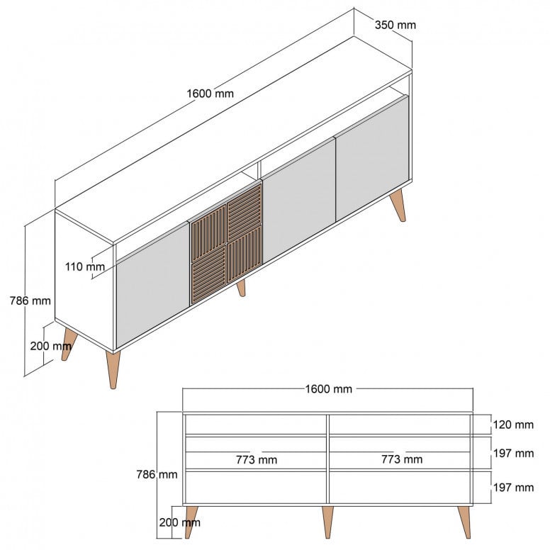 Comoda Model Milan, Nuc/Alb marmorat, 160x35x78 cm