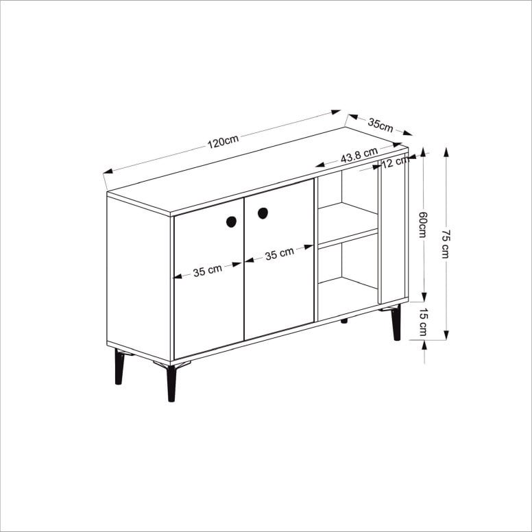 Comoda Model Sahra, Negru/Alb, 120x35x75 cm