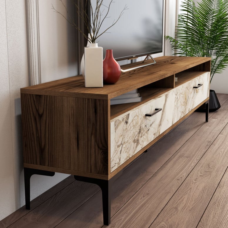 Comoda TV Istanbul - Walnut, Alb Marble - 3 | YEO