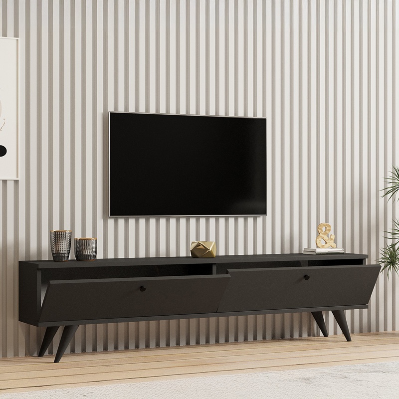 Comodă TV Model Jate, Antracit, 160x25x45 cm - 2 | YEO
