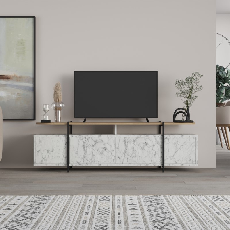 Comodă TV Model Ondine, Gri marmorat/Natur, 160x35.5x48 cm - 1 | YEO