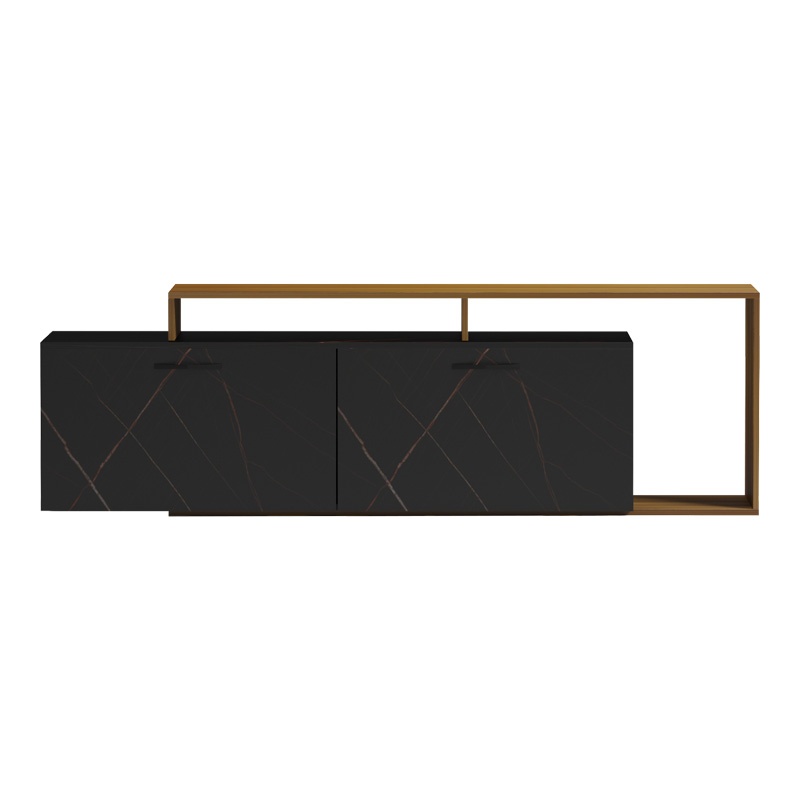 Comodă TV Model Tobler, Nuc/Negru marmorat, 170x40x53 cm - 2 | YEO