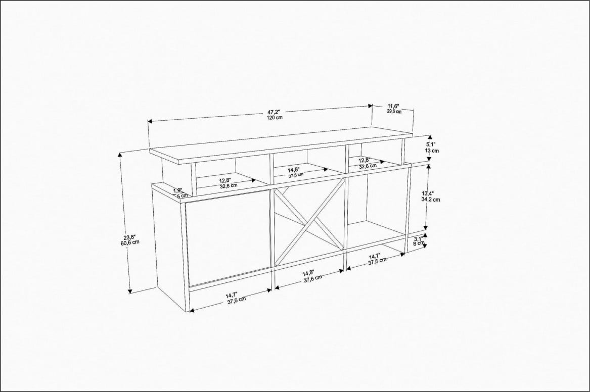 Comoda TV Salvador, Model Auburn, 120x60.6x29.9 cm, Alb/Antracit