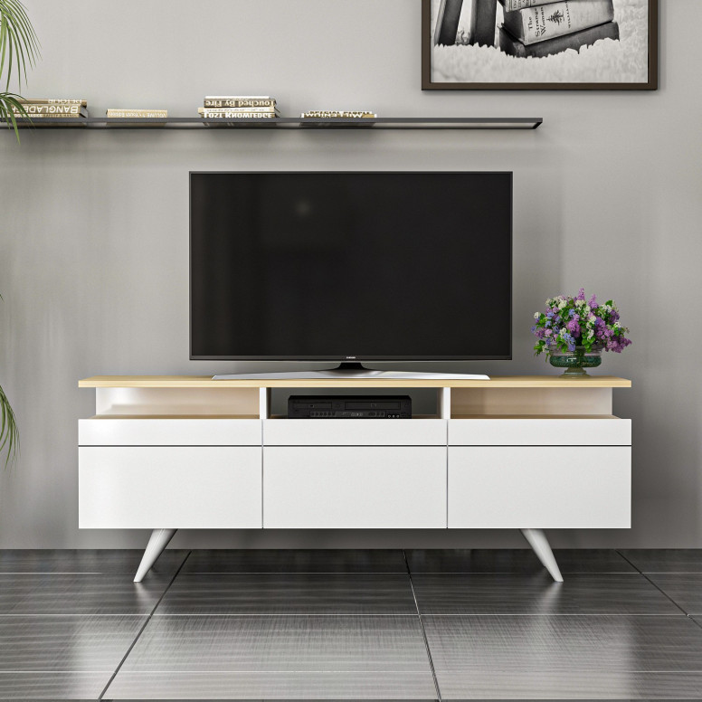 Comoda TV Salvador, Model Berlin, 150x52x35 cm, Alb