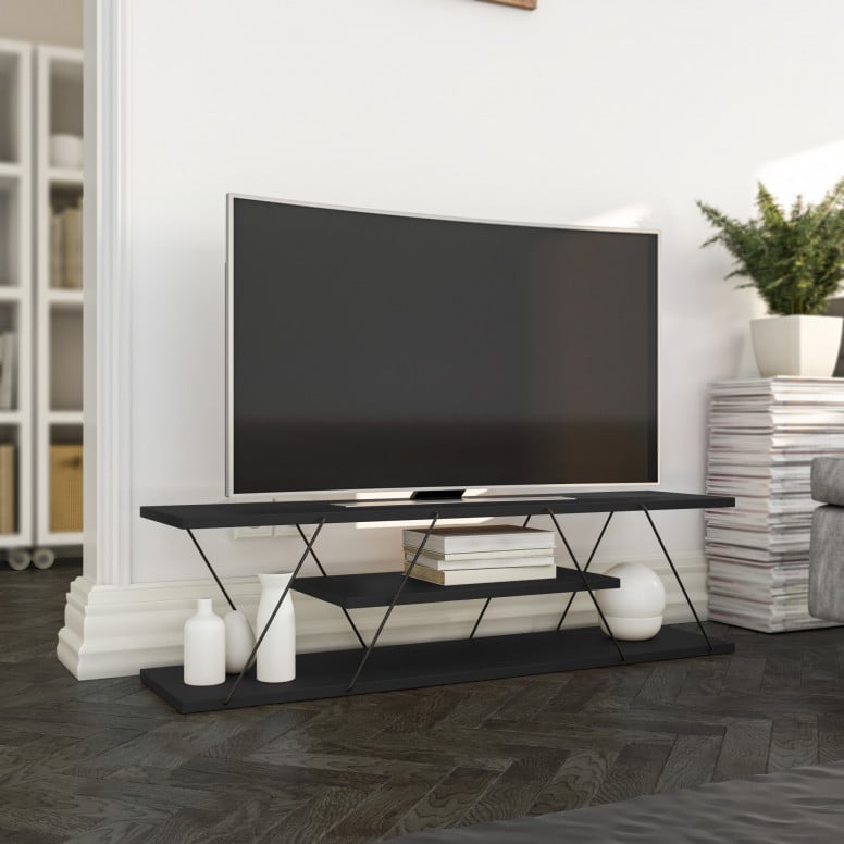 Comoda TV Salvador, Model Canaz, 120x33x30 cm, Antracit/Gri