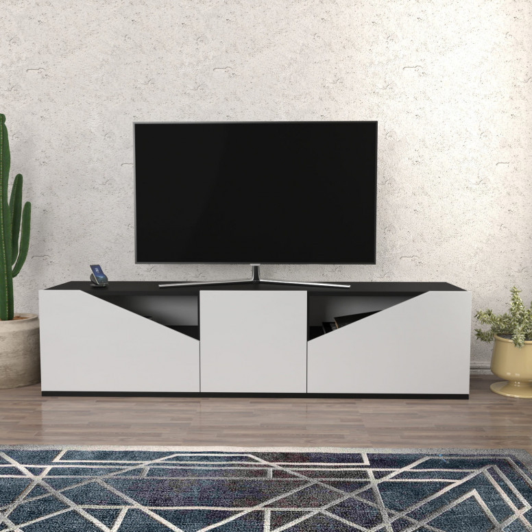 Comoda TV Salvador, Model Carson, 160x40x35.3 cm, Antracit/Alb